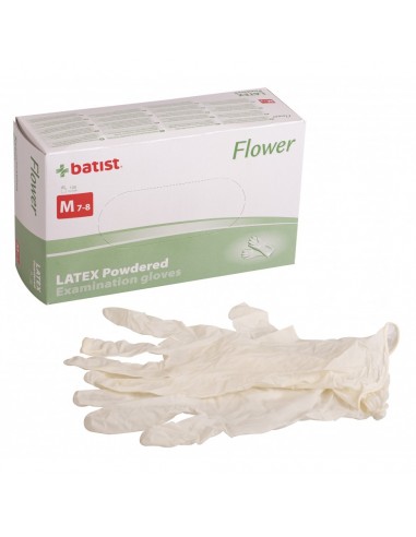 Γάντια latex Flower με πούδρα - λευκό