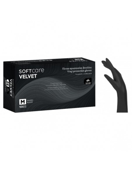 Γάντια Βινυλίου Soft Care Velvet χωρίς πούδρα-Μαύρο